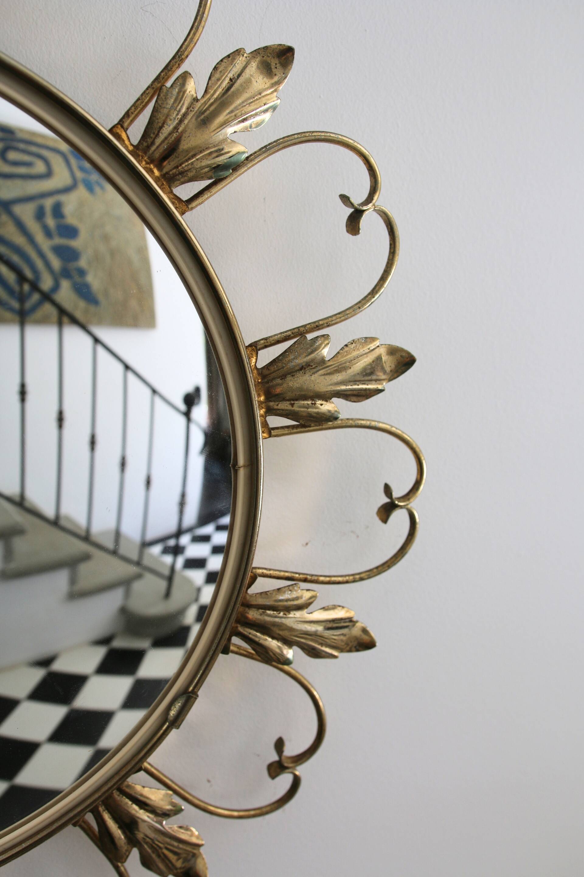 Miroir Soleil « Oeil de Sorcière » en laiton, Deknudt, 1950-60