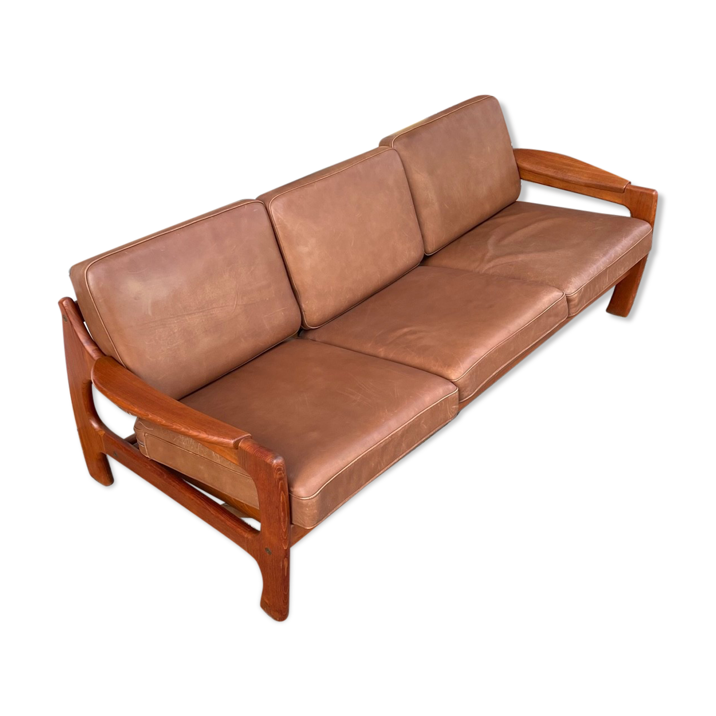 Scandinavian teak and leather sofa from the 70s