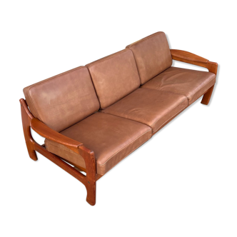 Scandinavian teak and leather sofa from the 70s