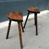 Pair of wooden tripod stools