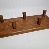 Coat rack with five hooks in natural wood, design, 60s, 50 cm