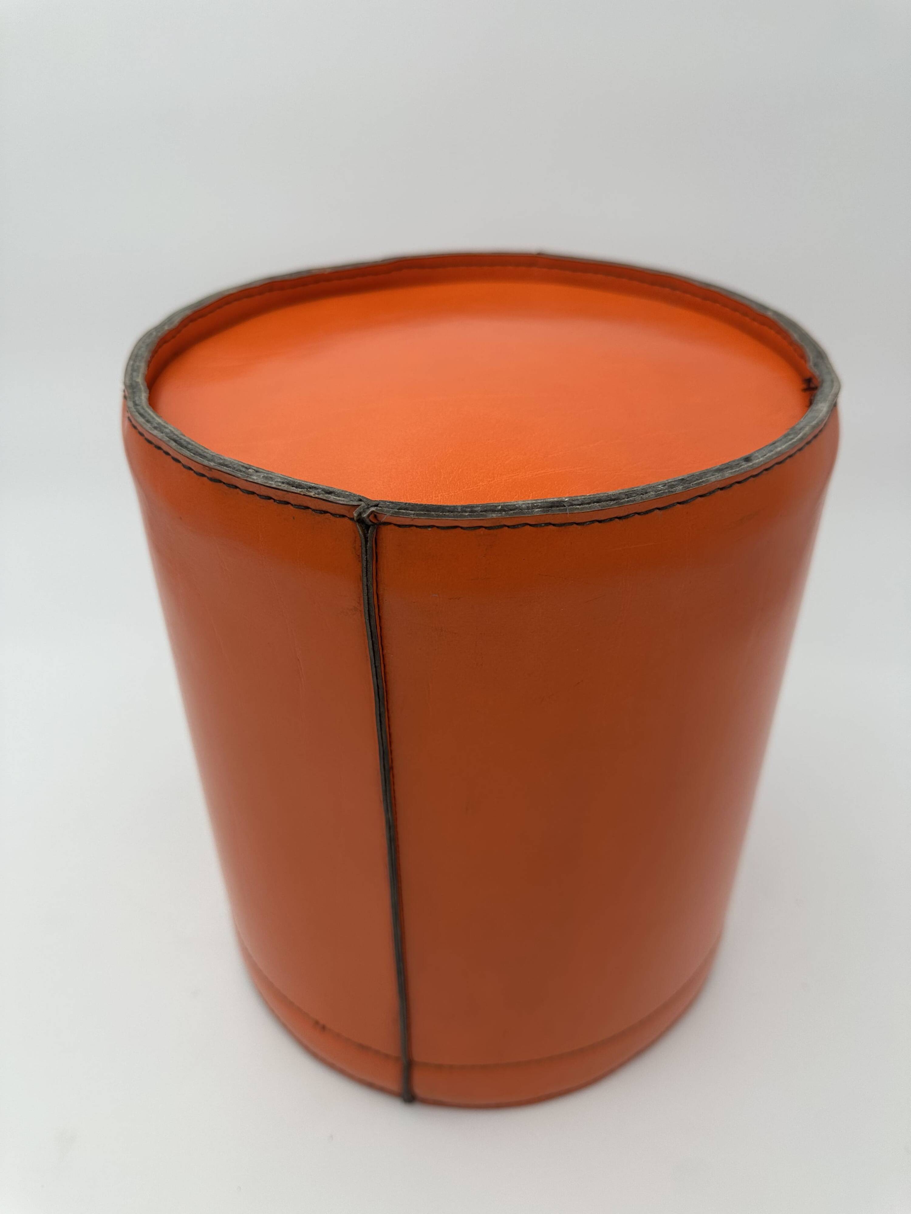 Orange Leather Waste Paper Basket in the Style of a Saddler, in the Taste of Hermès, Ann