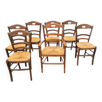 6 chaises + un fauteuil de campagne