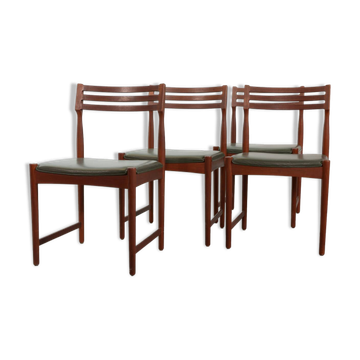 Bovenkamp Vintage Design Teak Wooden Dining Chairs with Leather Upholstery