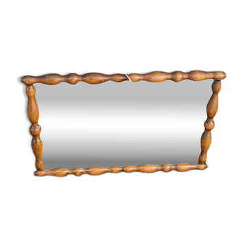Antique turned wood mirror, handcrafted, country decor