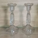 2 bougeoirs Art Déco Vallerysthal en verre pressé, 1920‑1950