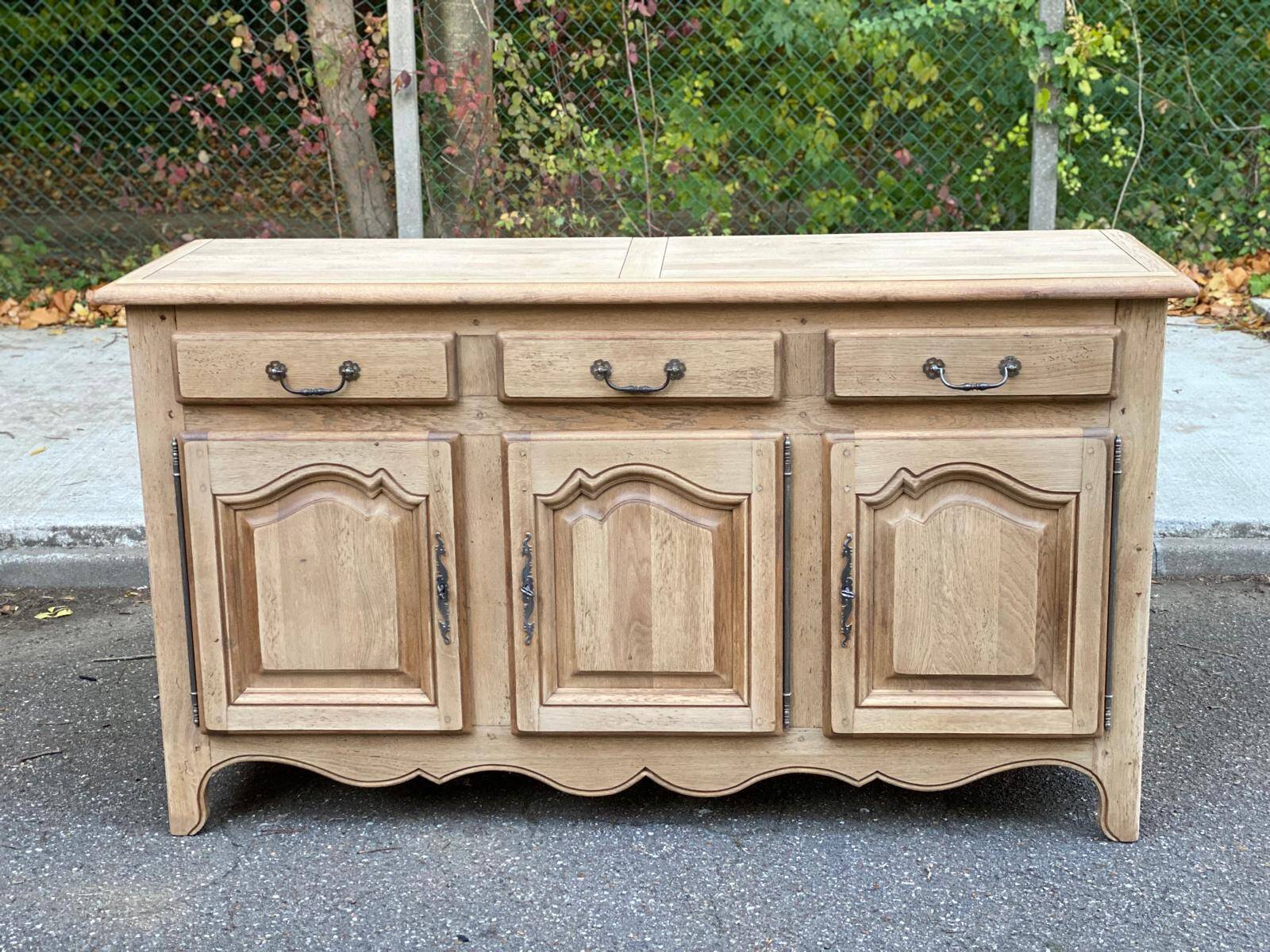 Renovated sideboard in solid oak from the 19th century, 190cm.