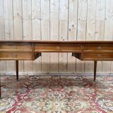 Flat desk with sliding shelves – Louis XVI style – Mahogany, leather and lace