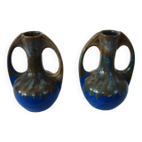 Pair of porcelain stoneware vases with flamed effect, signed Alphonse Mouton, 1960s