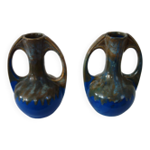 Pair of porcelain stoneware vases with flamed effect, signed Alphonse Mouton, 1960s