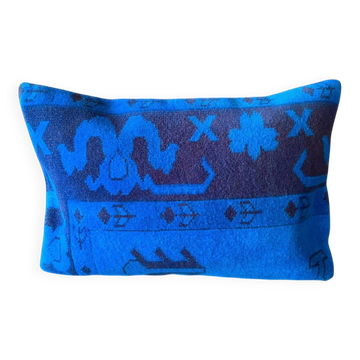 Vintage Turkish Wool Dragon Pillow, Kilim Lumbar Cushion Cover