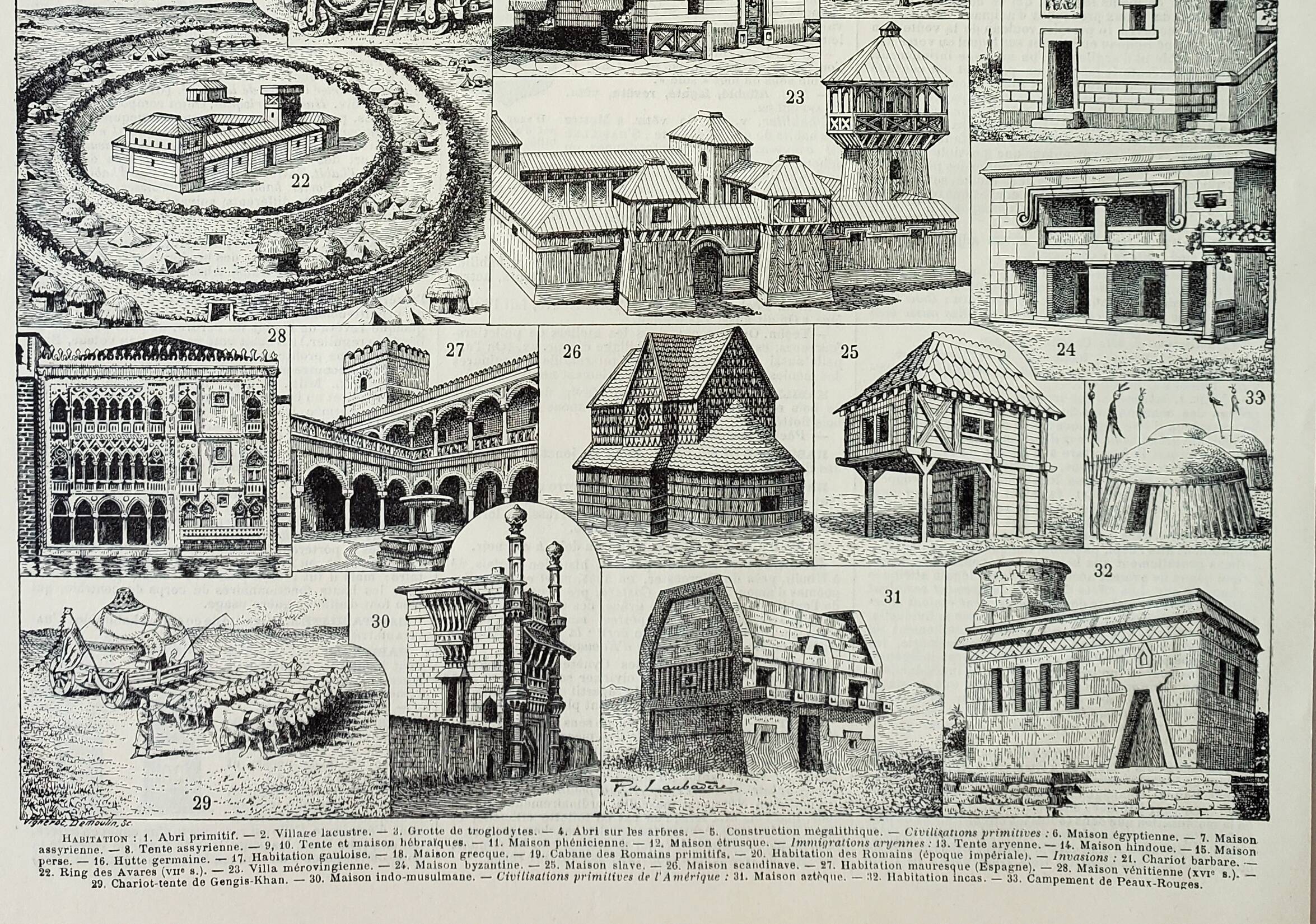 Old engraving from 1898 • Old dwelling 1, architecture • Original and vintage poster