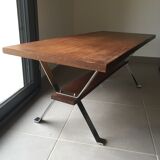 Table year 70 wooden top and chrome foot