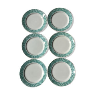 6 flat plates with white earthenware celadon scales