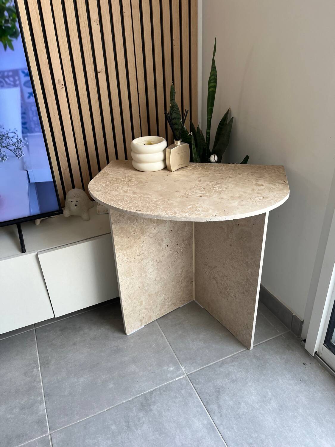 Travertine bedside table
