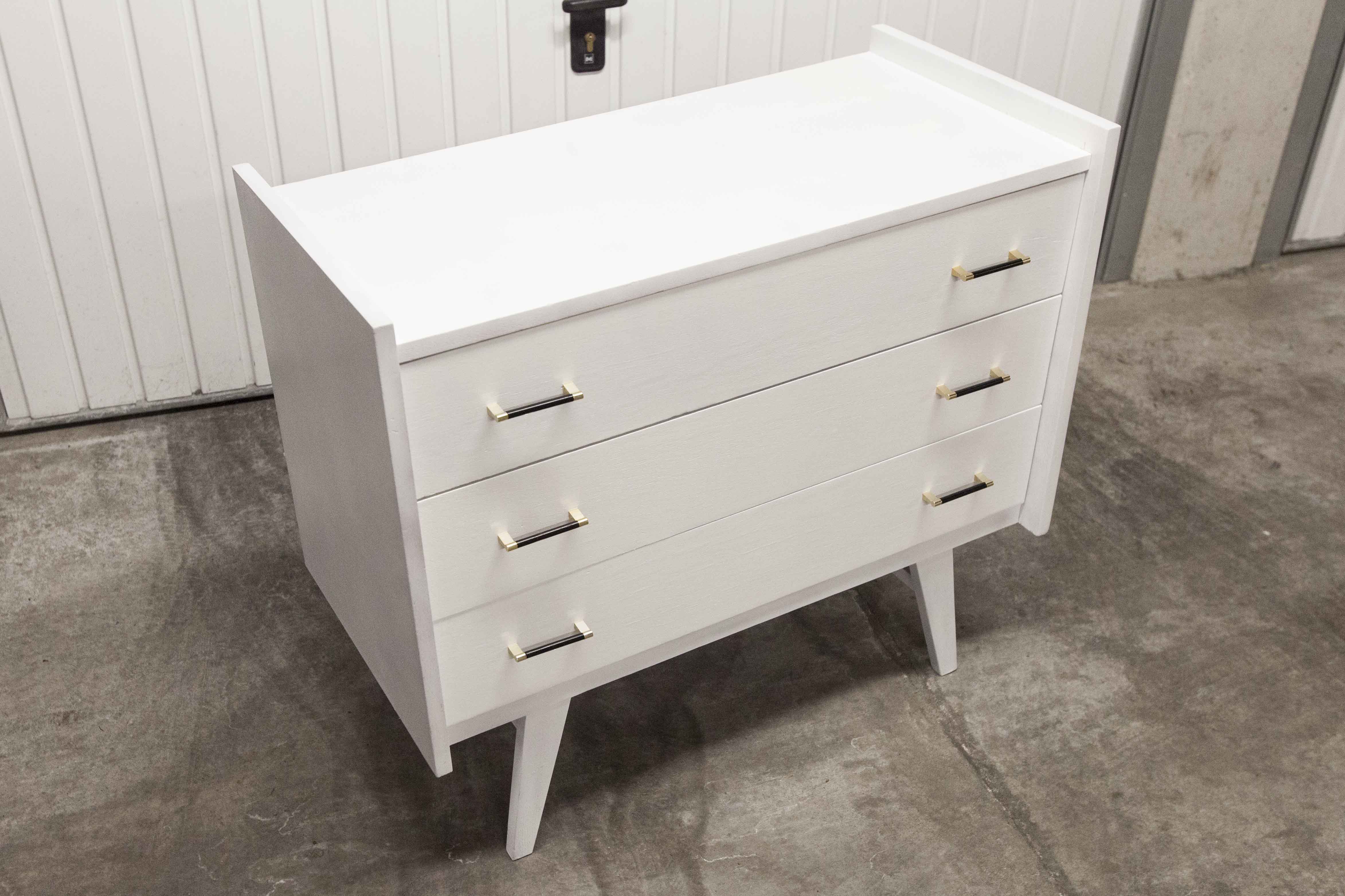 Scandinavian dresser 1960 3 drawers madeover brass bakelite