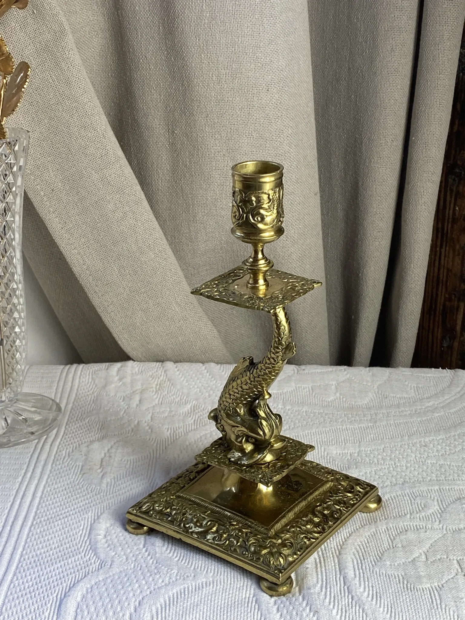 Bronze fish candlestick