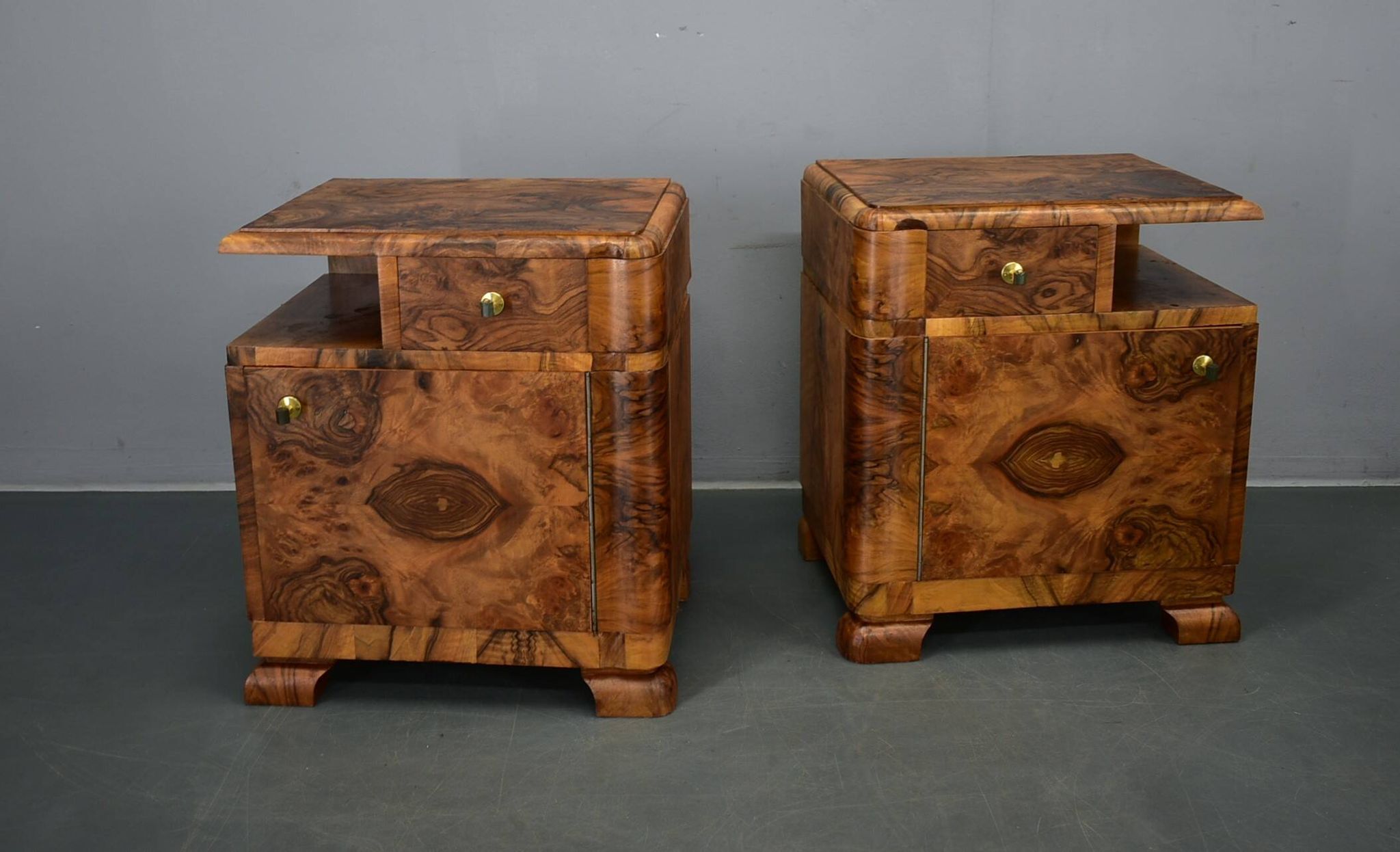 1935s pair of rare art deco bedside tables, Czechoslovakia