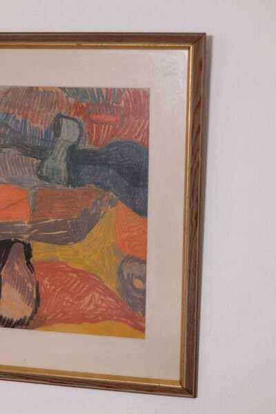 Original Swedish glazed pastel/oil on panel – abstract – glazed, vintage & framed – 86 × 66 cm (33.9" × 26.0")