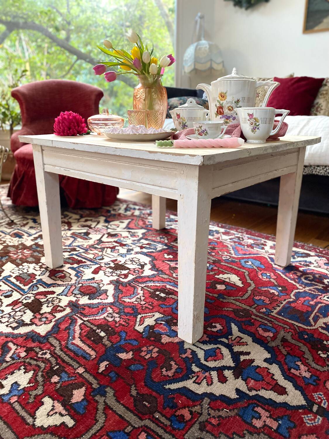 Farmhouse coffee table in antique weathered wood