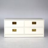 White lacquered chest of drawers and brass handles, 1970s