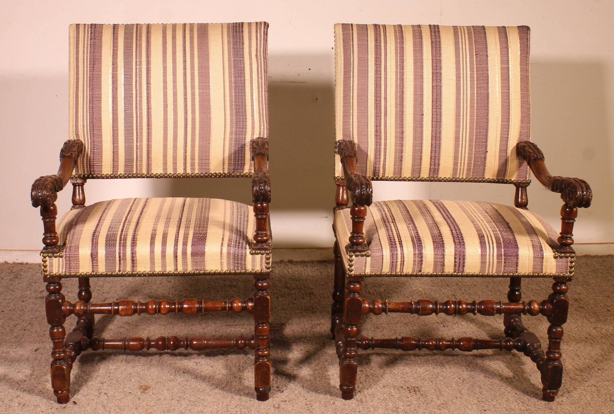 pair of Louis XIII period walnut armchairs - 17th century
