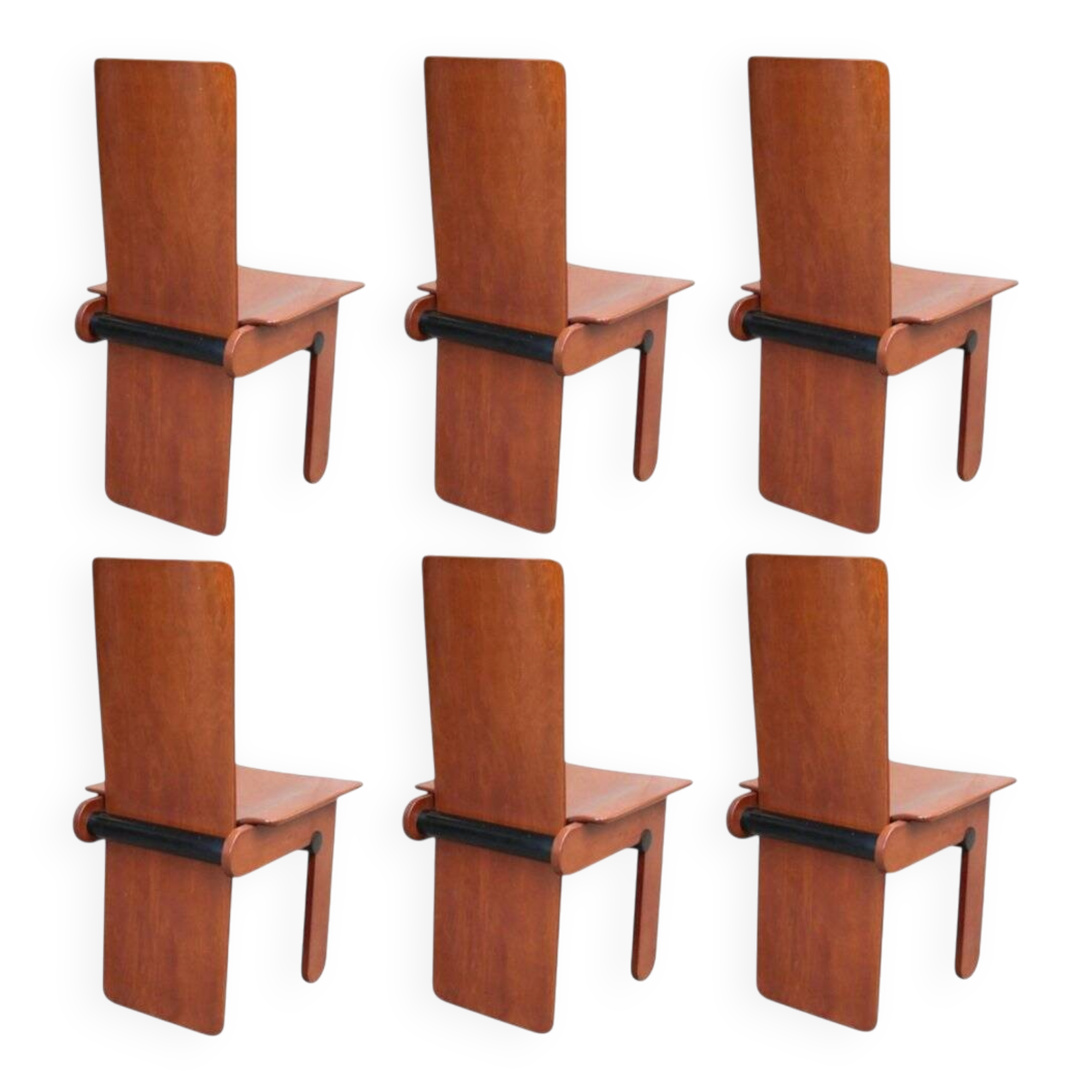 Wooden Chairs attributed to Carlo Scarpa for Gavina, Italy, 1970s, Set of 6