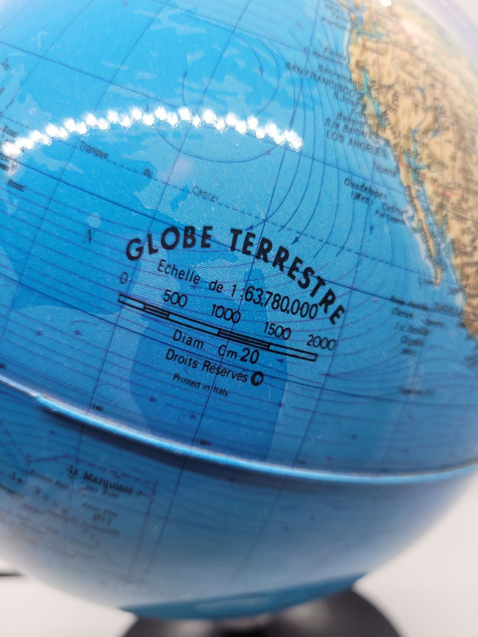 Globe terrestre rotatif lumineux 20cm made in Italy années 70