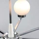 Vintage minimal chrome & opaline 8-arm chandelier, 70s
