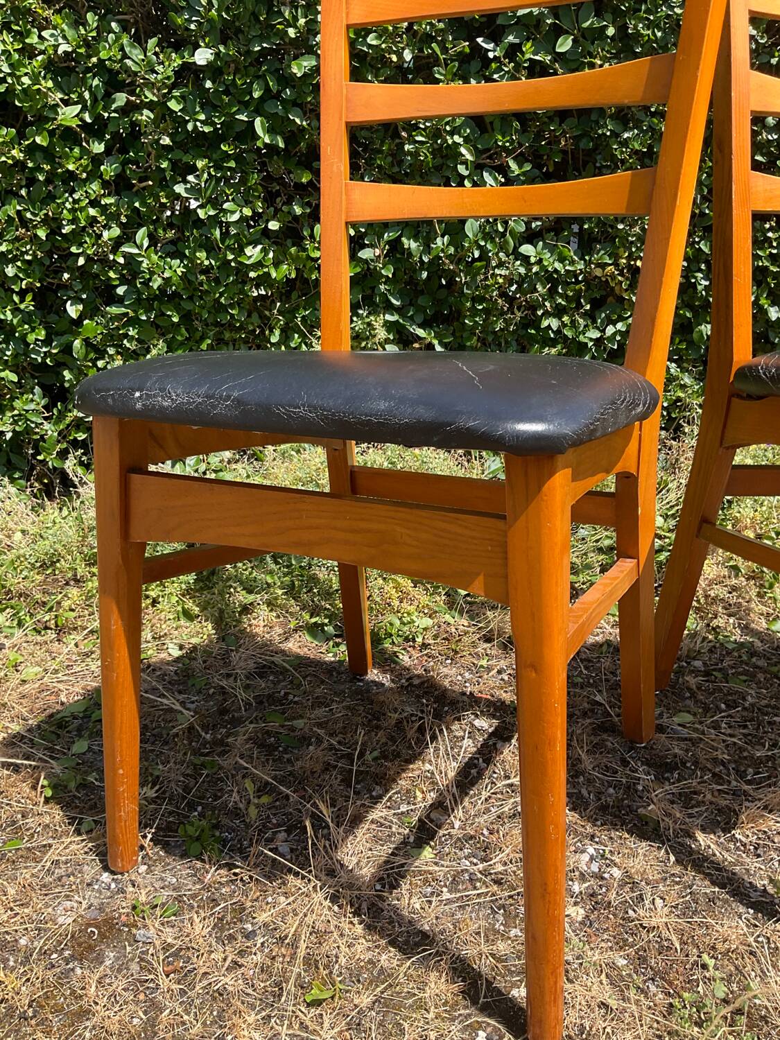 Pair of vintage solid beech chairs from the 60s and 70s