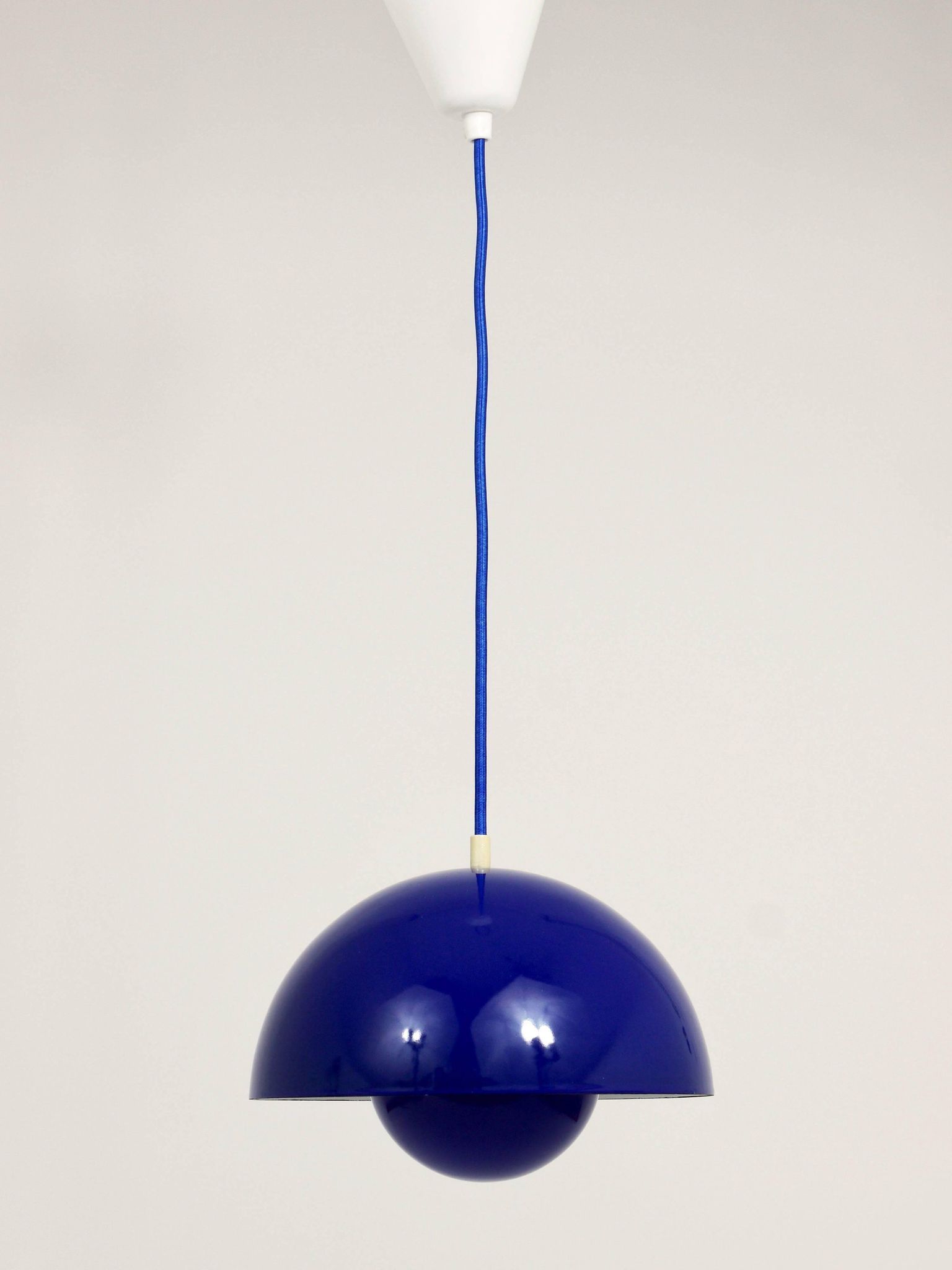 Blue enamelled suspension flowerpot by Verner Panton for Louis Poulsen, Denmark, 1969.