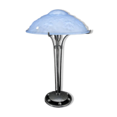Wrought iron lamp and blue glass lampshade with clematis, France, Art Deco, circa 1920