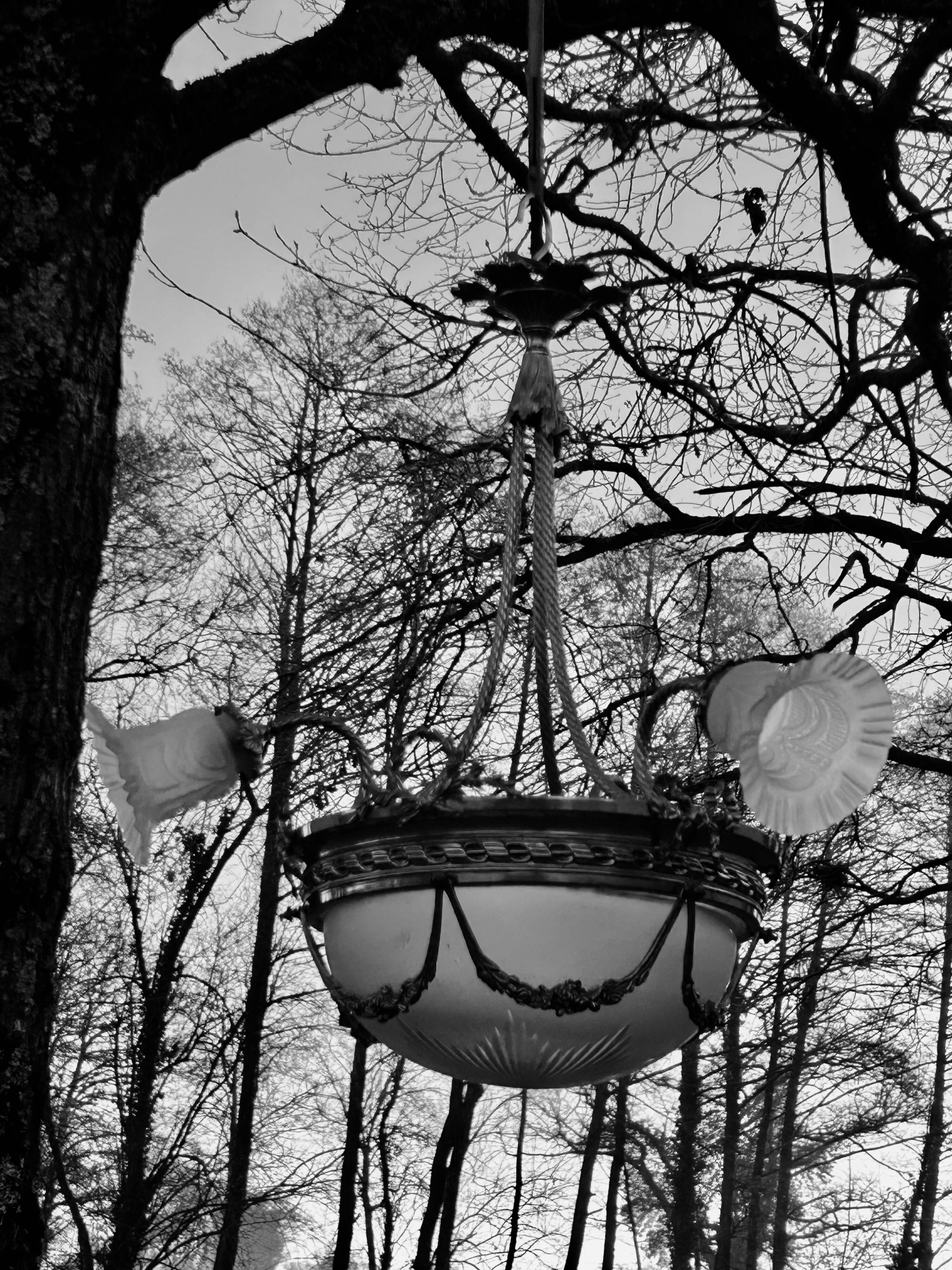 Superbe lustre Bronze Art Déco mélange de style, vers 1930/50, 3 branches 4