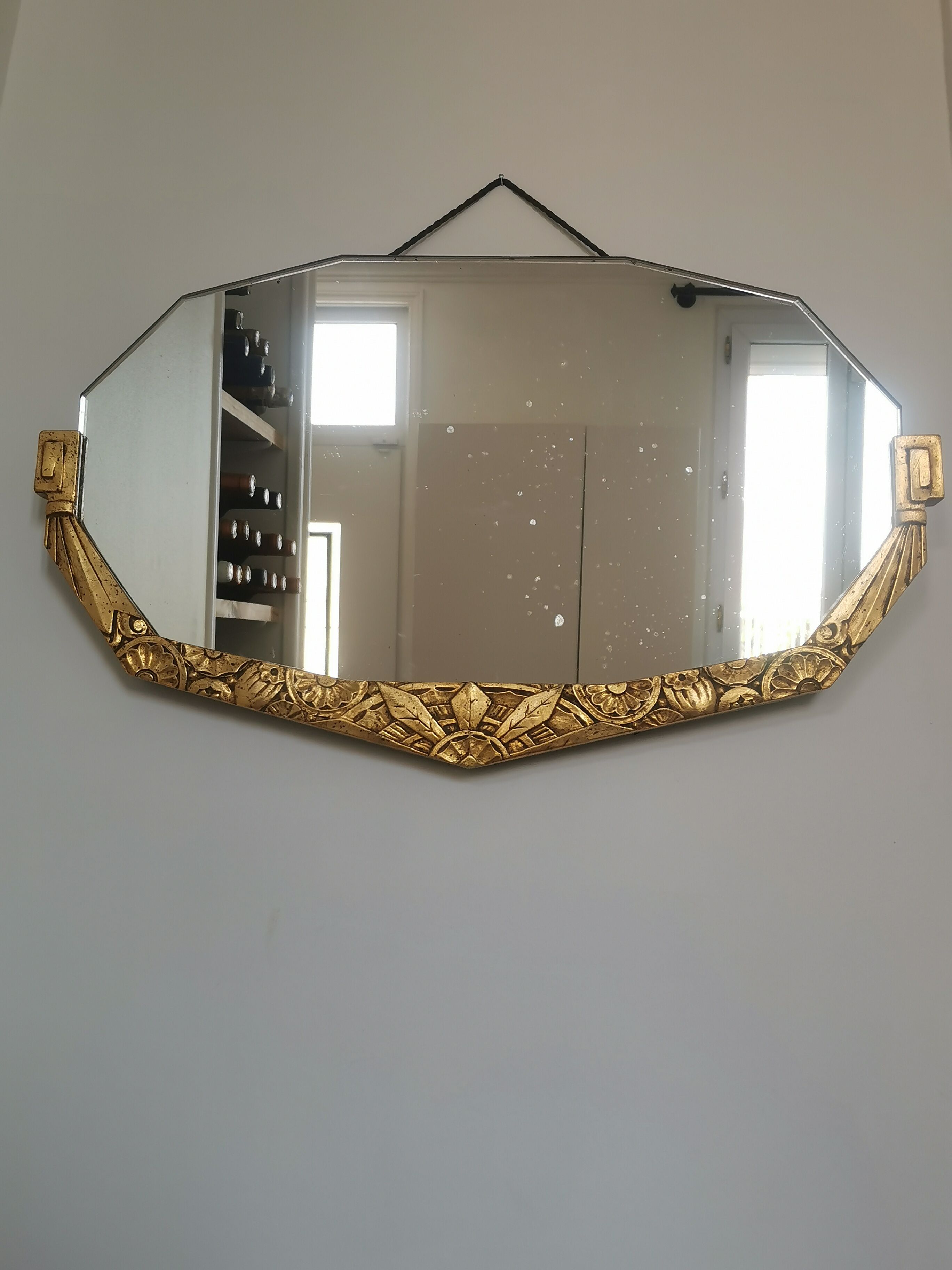 Golden Art Deco beveled mirror 65x38cm