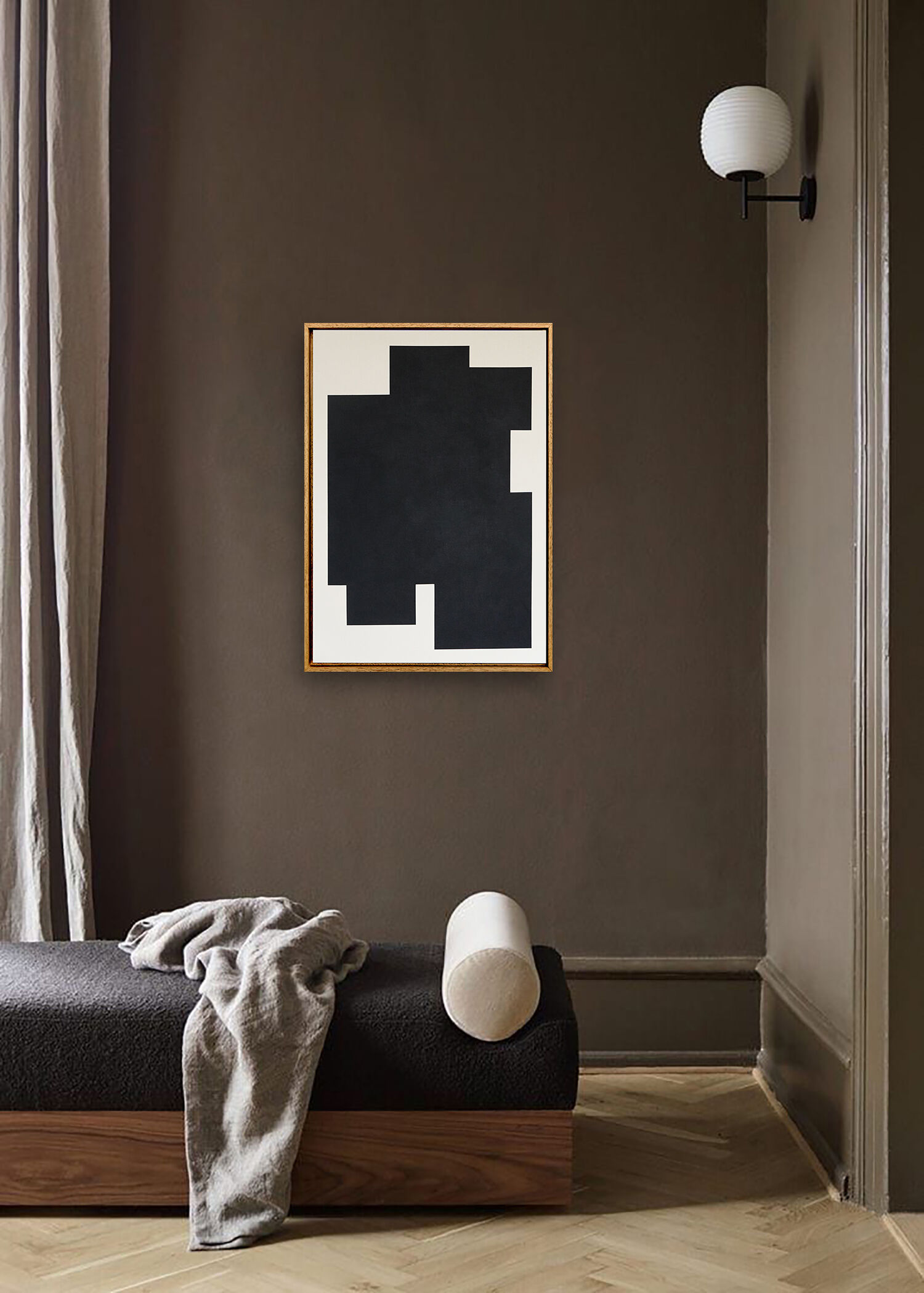 Minimalist abstract painting, black sign