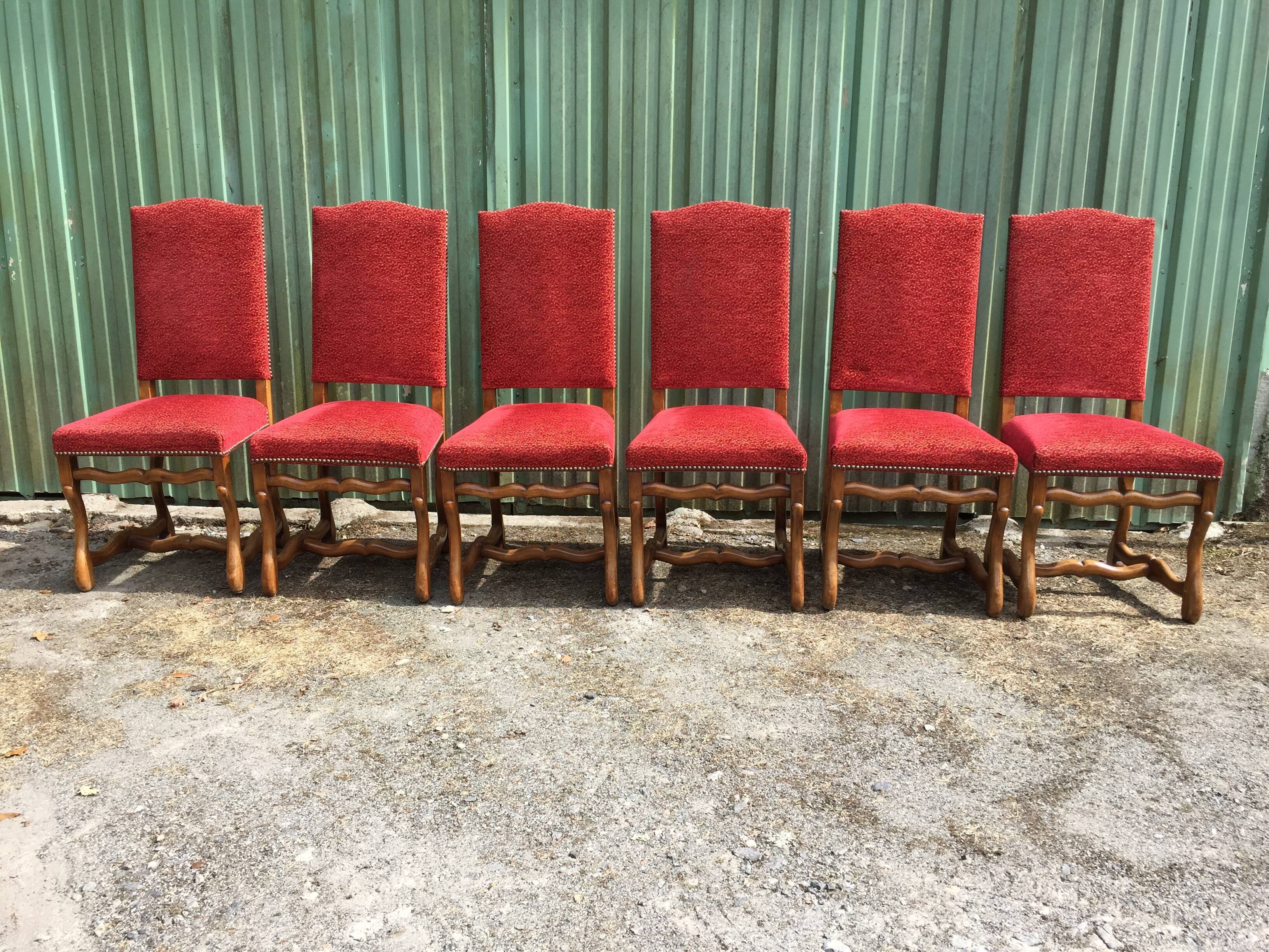 Vintage Louis XIII style chairs sheep bones in beech and velvet.