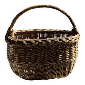 Grand panier ancien en osier tressé à anse H45 l43 P25