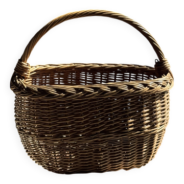 Grand panier ancien en osier tressé à anse H45 l43 P25