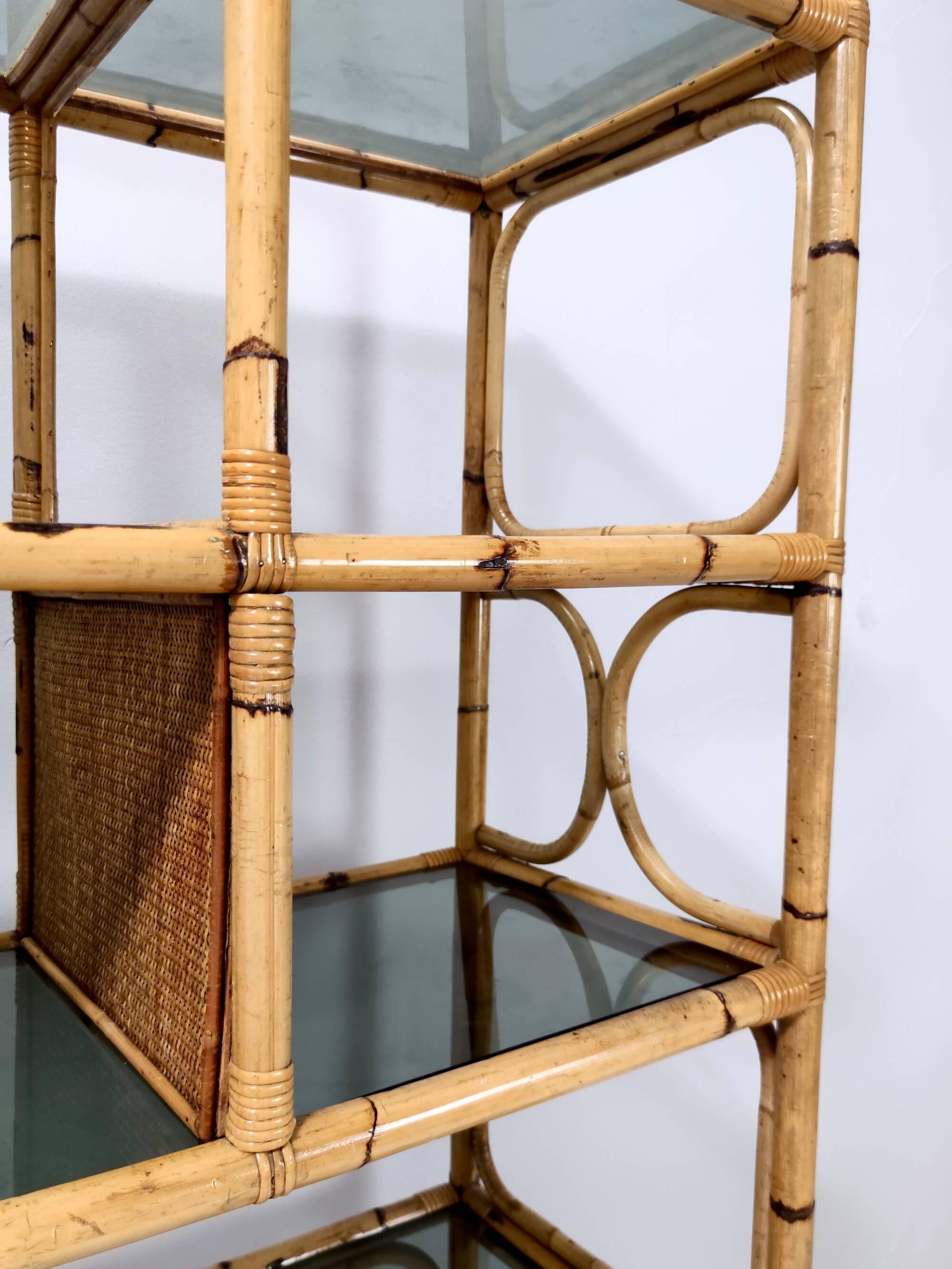 Bamboo Bookcase with Smoked Glass Shelves by Vivai del Sud, Italy