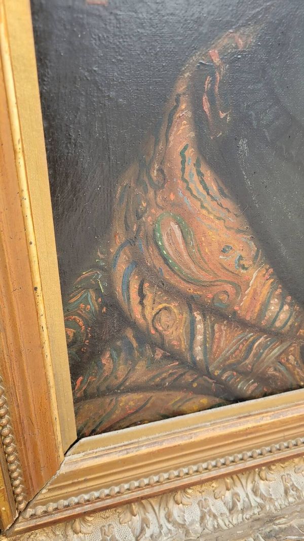 Tableau Portrait Huile sur Toile d'une Femme Encadré 19ème signé