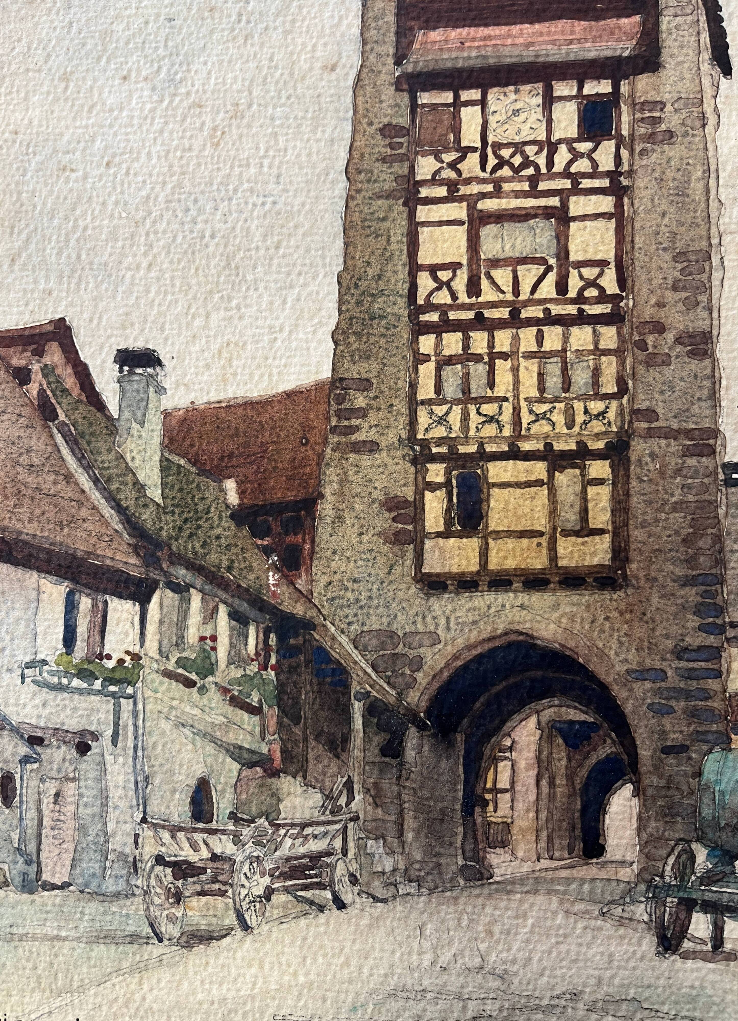 Watercolor painting 1930 Riquewir (Alsace) in 1930 signed