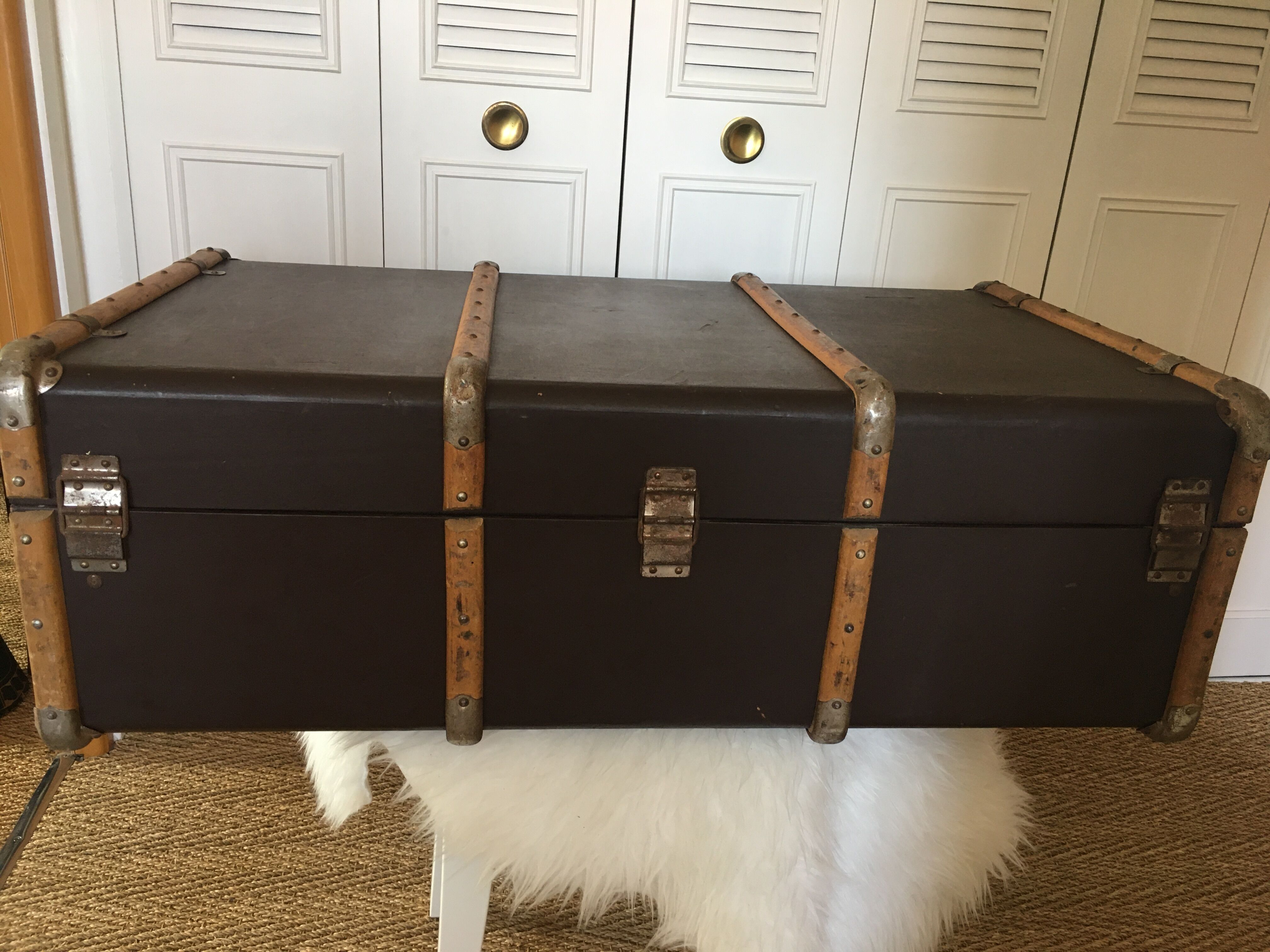 Wooden and leather suitcase