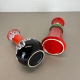 Set of 2 Multi-Color Fat Lava Op Art Pottery Vase Made by JASBA Ceramics Germany