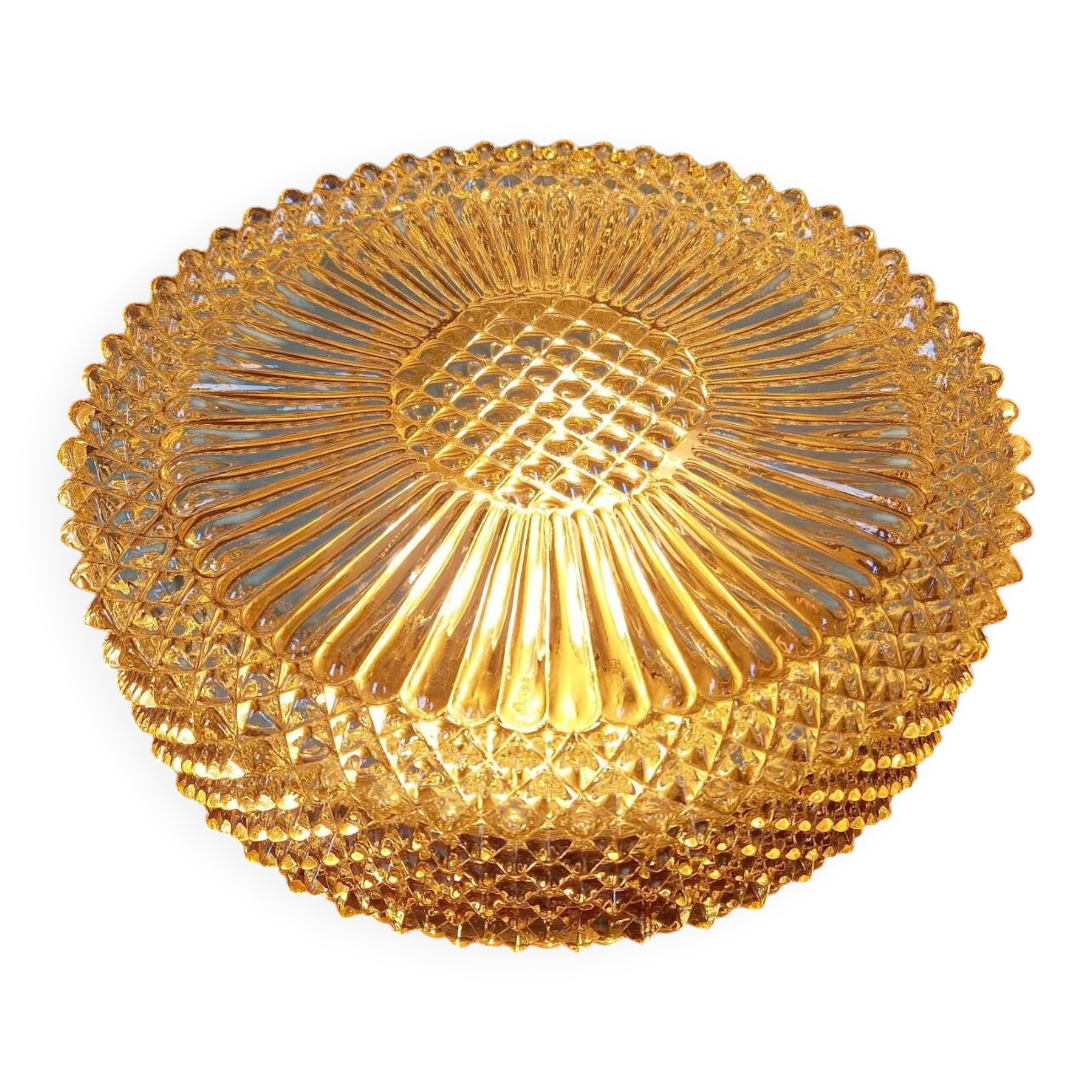 Plafonnier ou applique murale en cristal ambré et métal doré, 1970