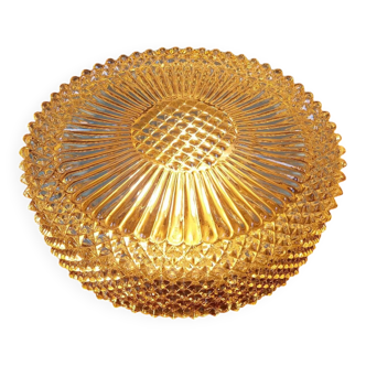 Ceiling or wall light in amber crystal and gilt metal, 1970