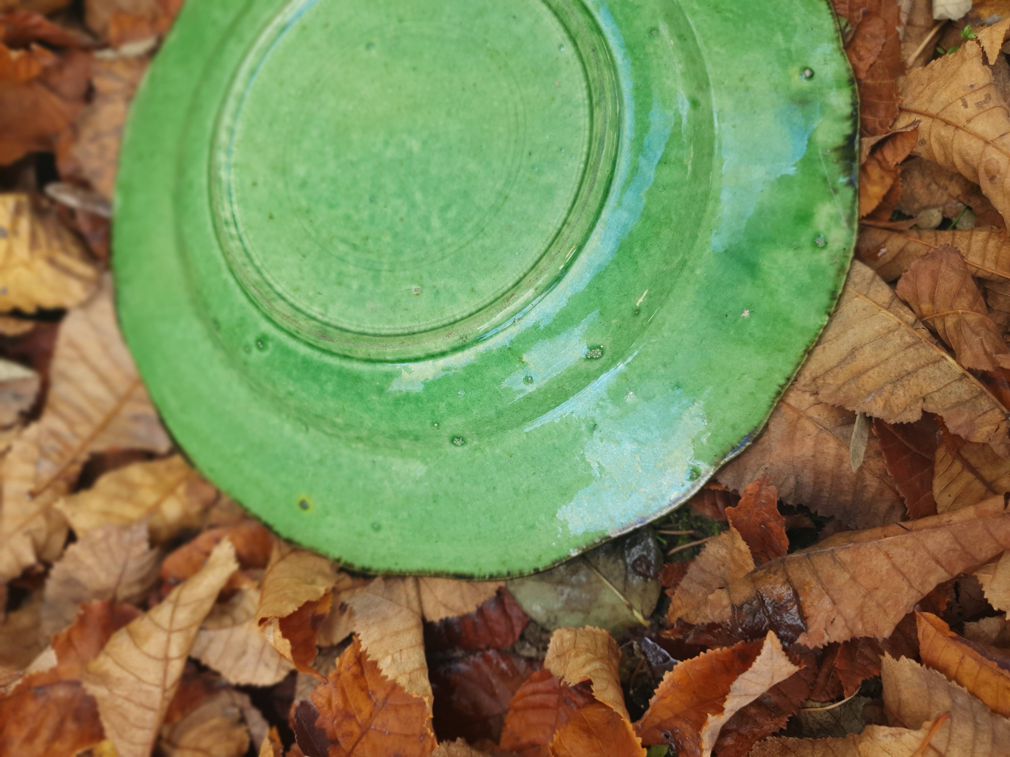 Hollow plate in green glazed clay Etienne Noël