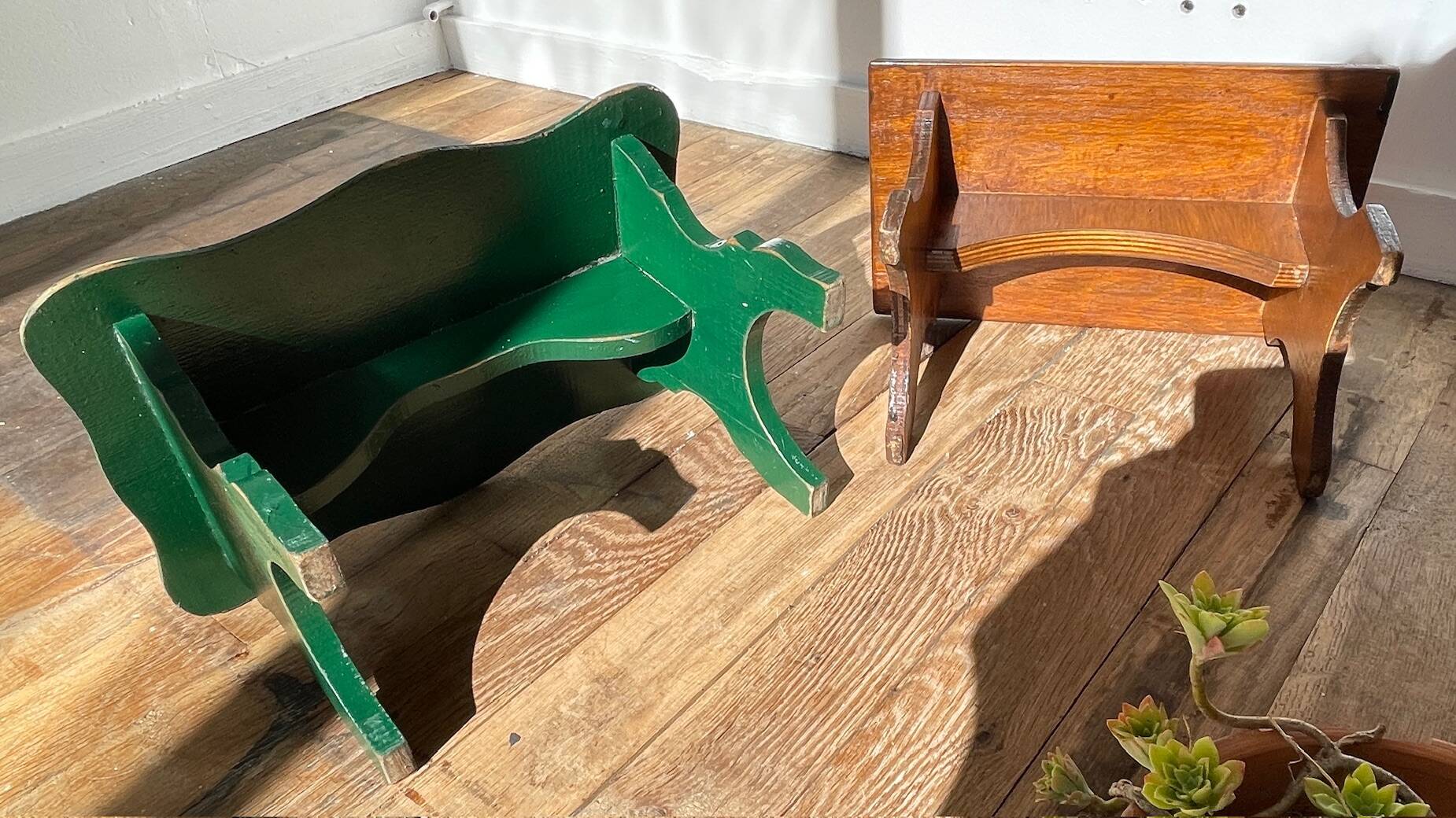2 vintage wooden bar stools