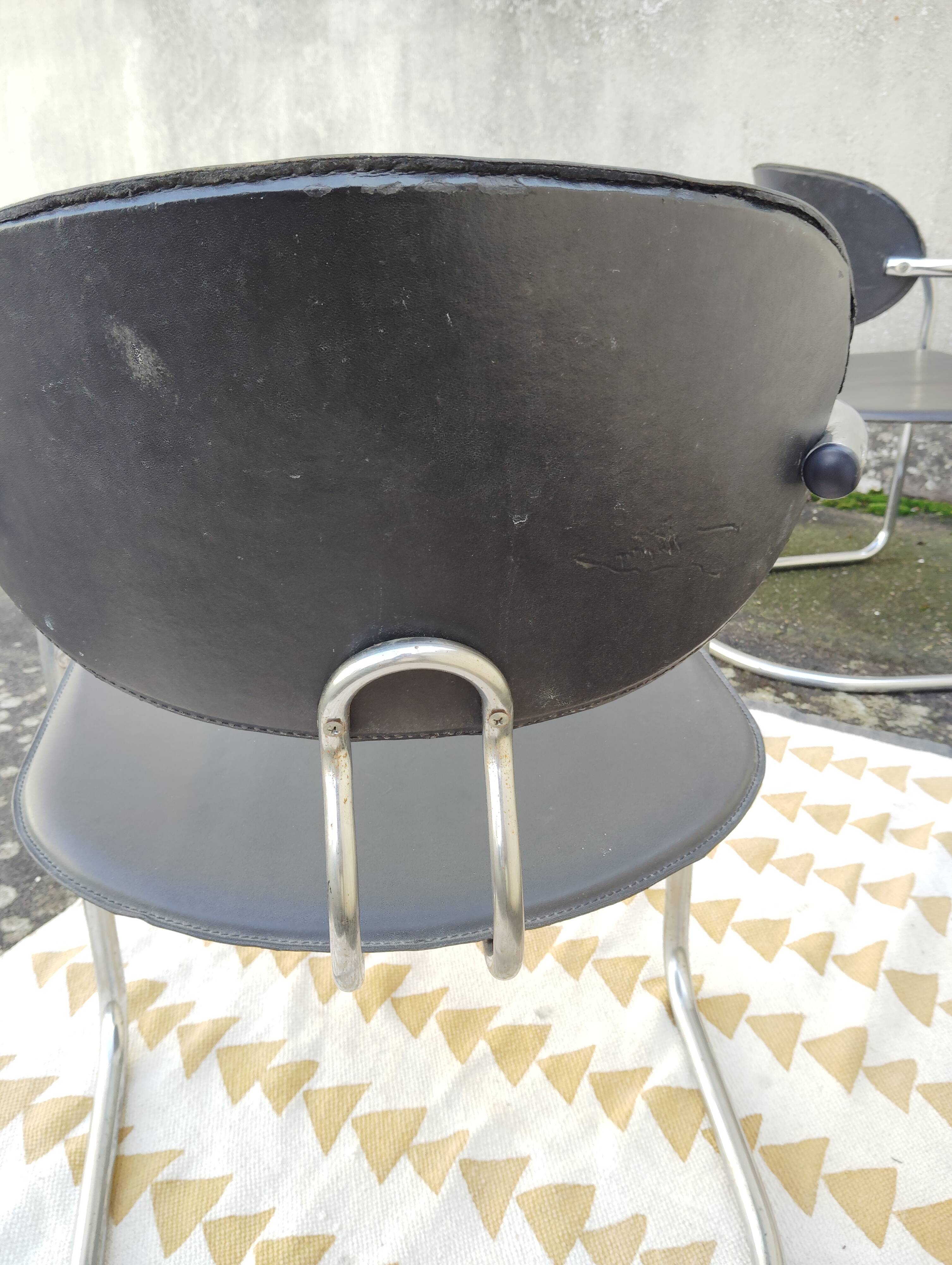 Vintage tubular leather metal sled chair