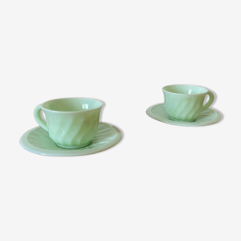 Duo of opaline mint coffee cups