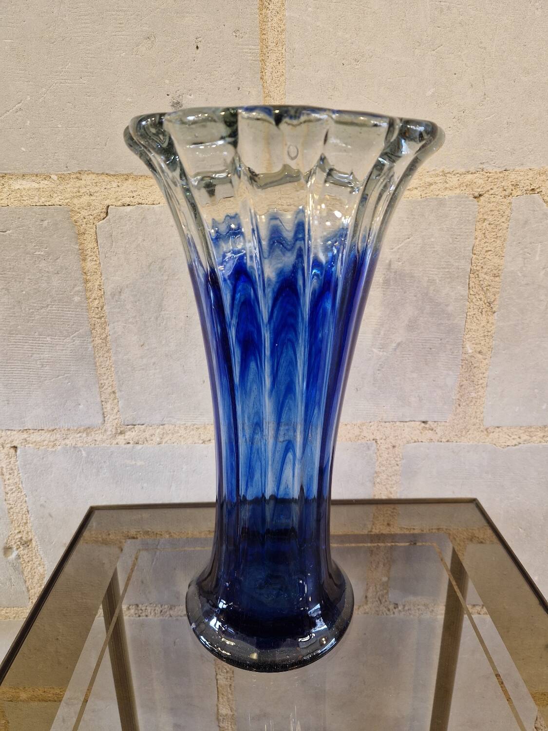 Ancient Blue and Transparent Murano Glass Vase